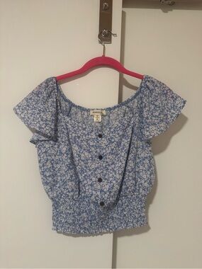 Monteau Light Blue Floral Smocked Crop Top